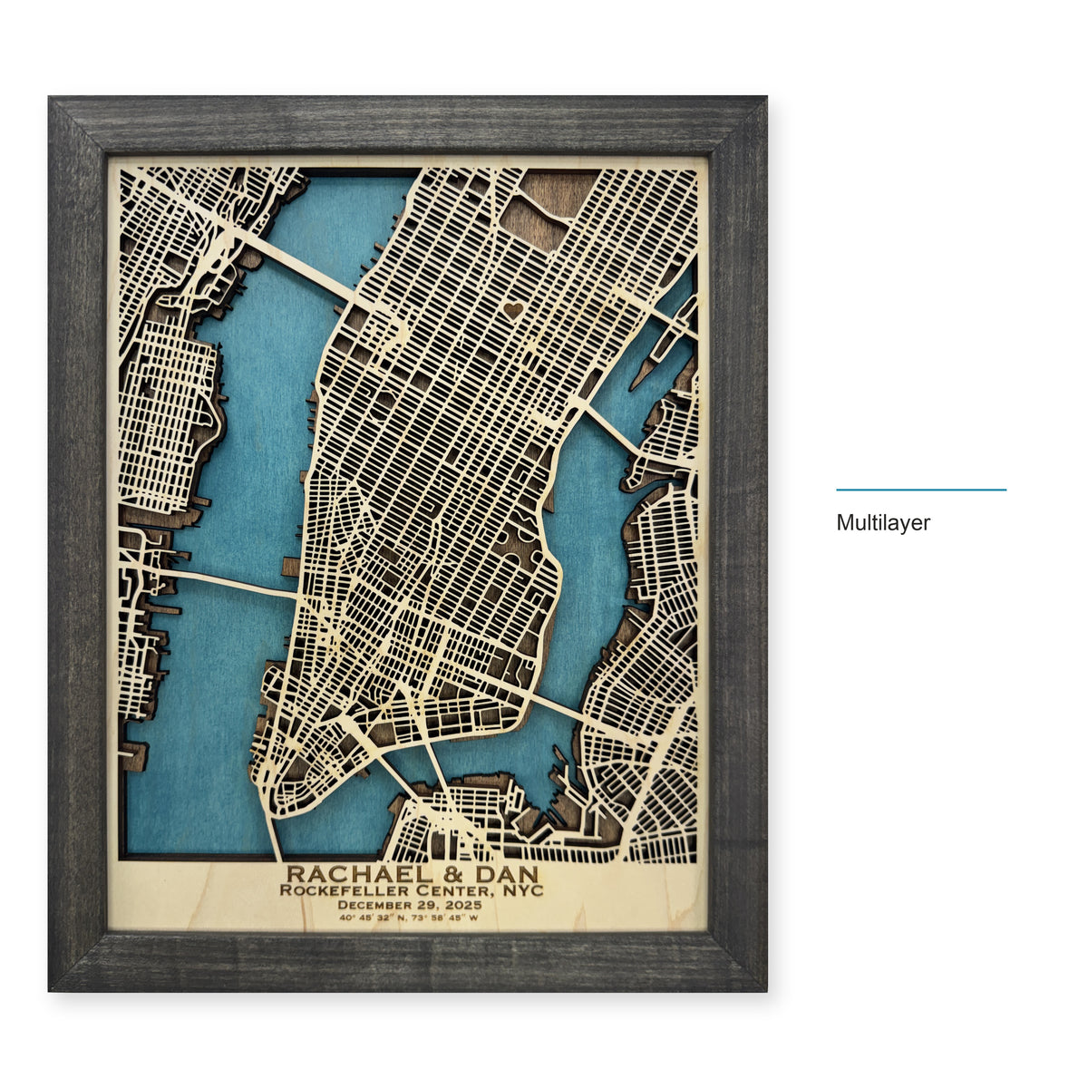 Manhattan, New York, Wood City Map — Multilayer — style-labeled photo