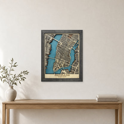 Manhattan, New York, Wood City Map — Multilayer — room mockup