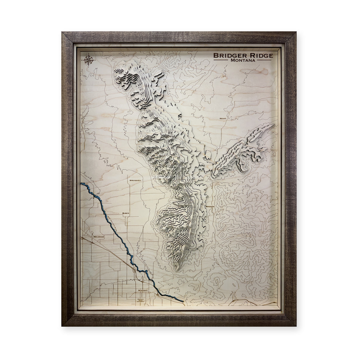 Bridger Ridge, Montana Wood Map — Multilayer — plain-background photo