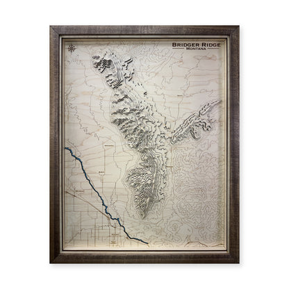 Bridger Ridge, Montana Wood Map — Multilayer — plain-background photo