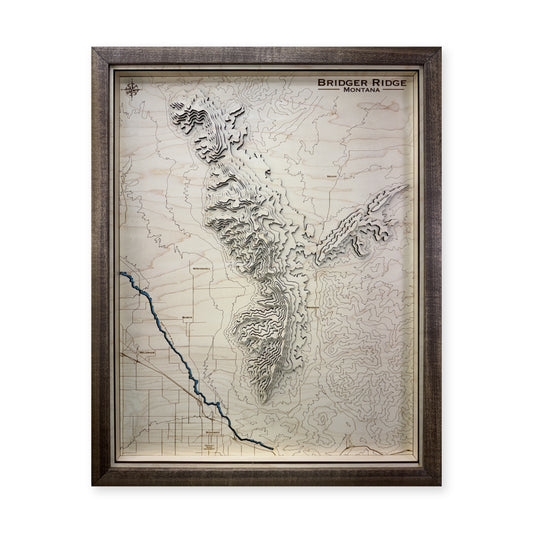 Bridger Ridge, Montana Wood Map — Multilayer — plain-background photo