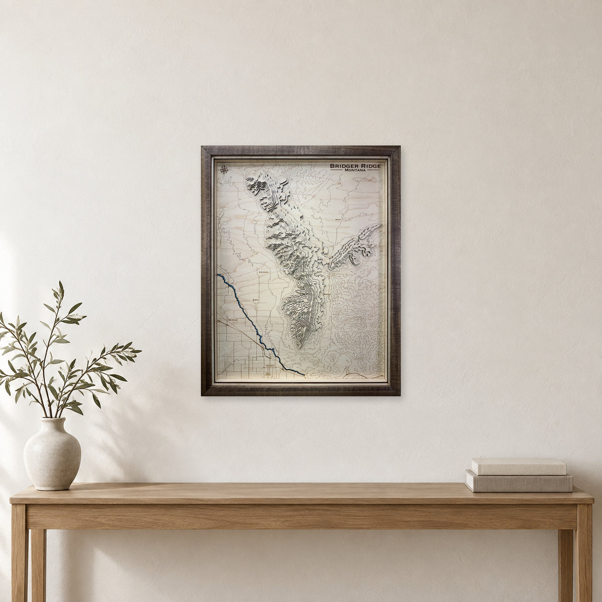 Bridger Ridge, Montana Wood Map — Multilayer — room mockup