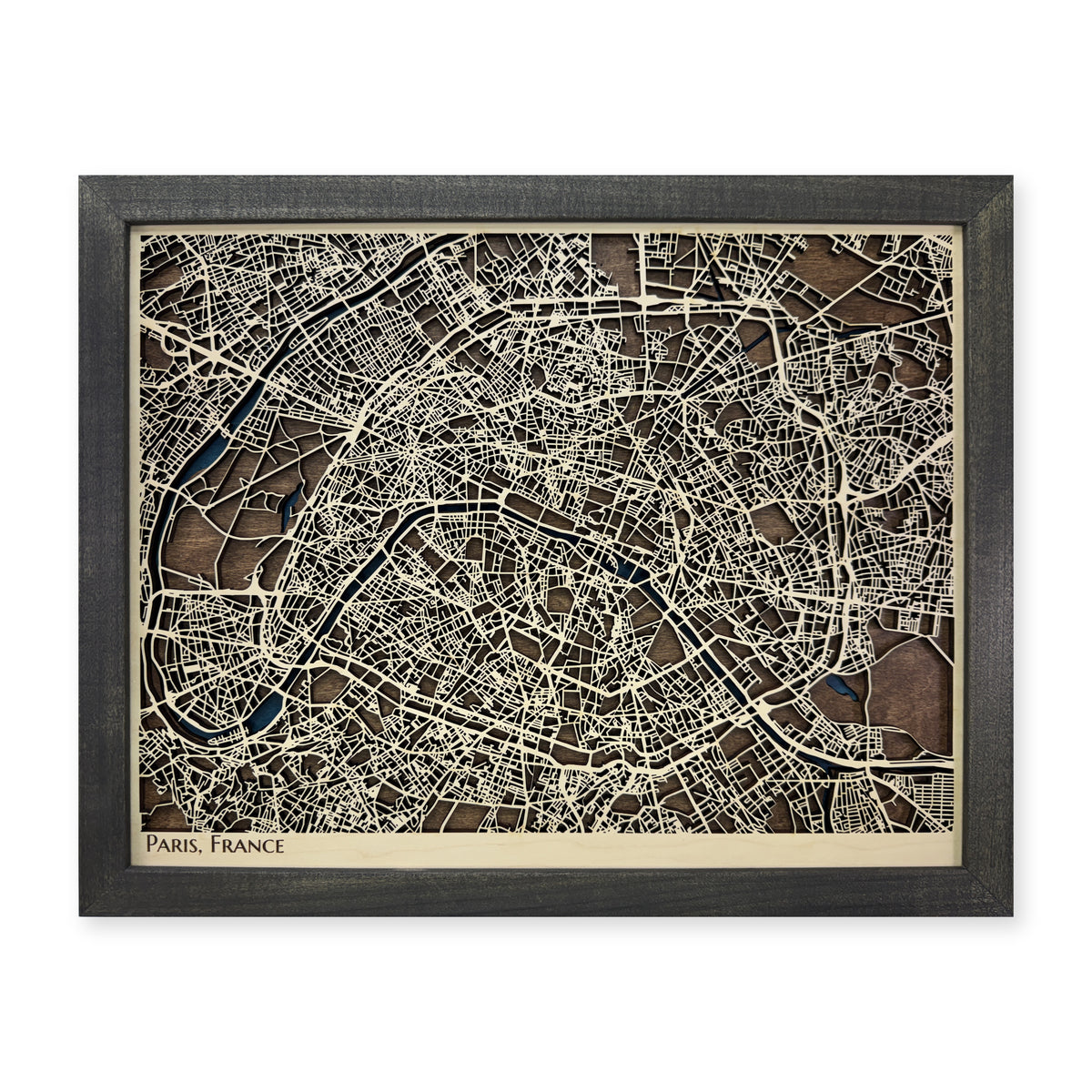 Paris, France Wood Map — Multilayer — plain-background photo