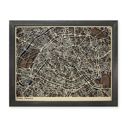 Paris, France Wood Map — Multilayer — plain-background photo