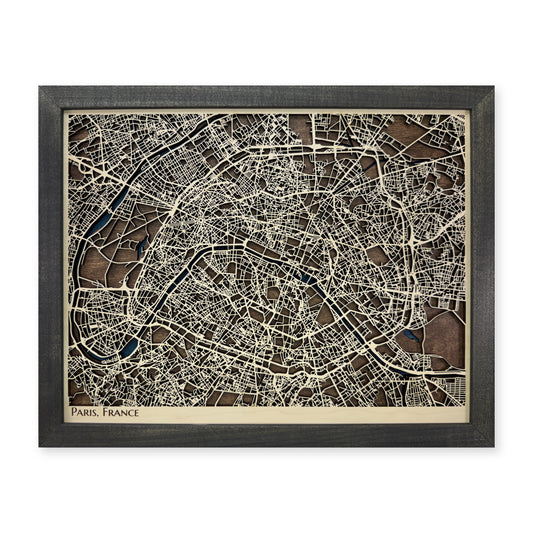 Paris, France Wood Map — Multilayer — plain-background photo