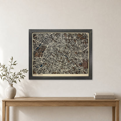 Paris, France Wood Map — Multilayer — room mockup