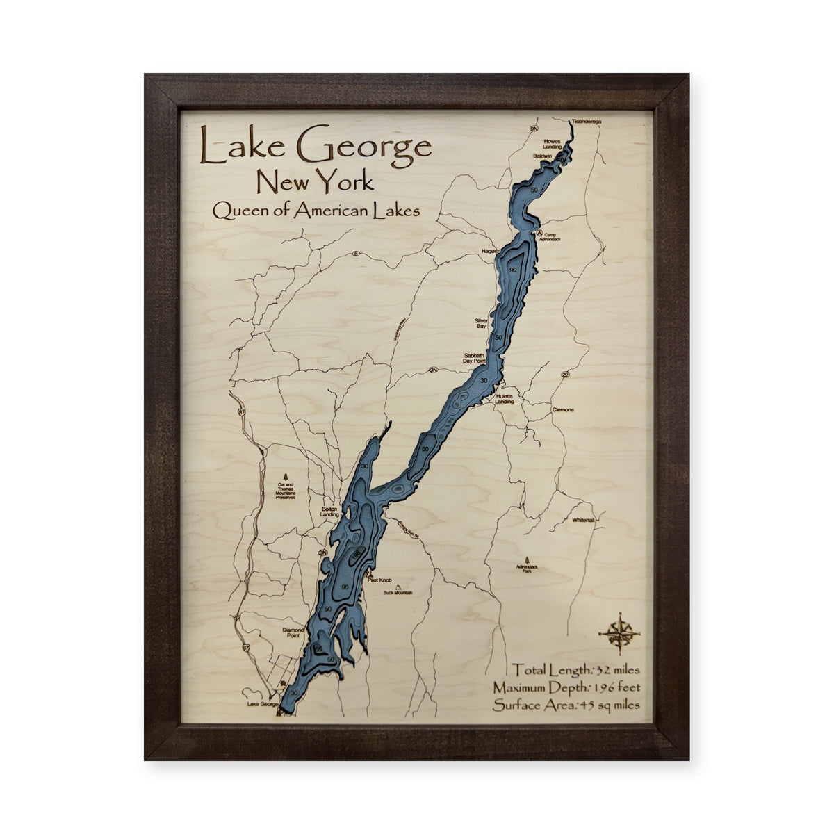 Lake George, New York, Wood Map — Multilayer — plain-background photo