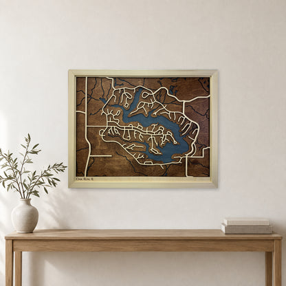 Oak Run, Illinois Wood Map — Multilayer — room mockup