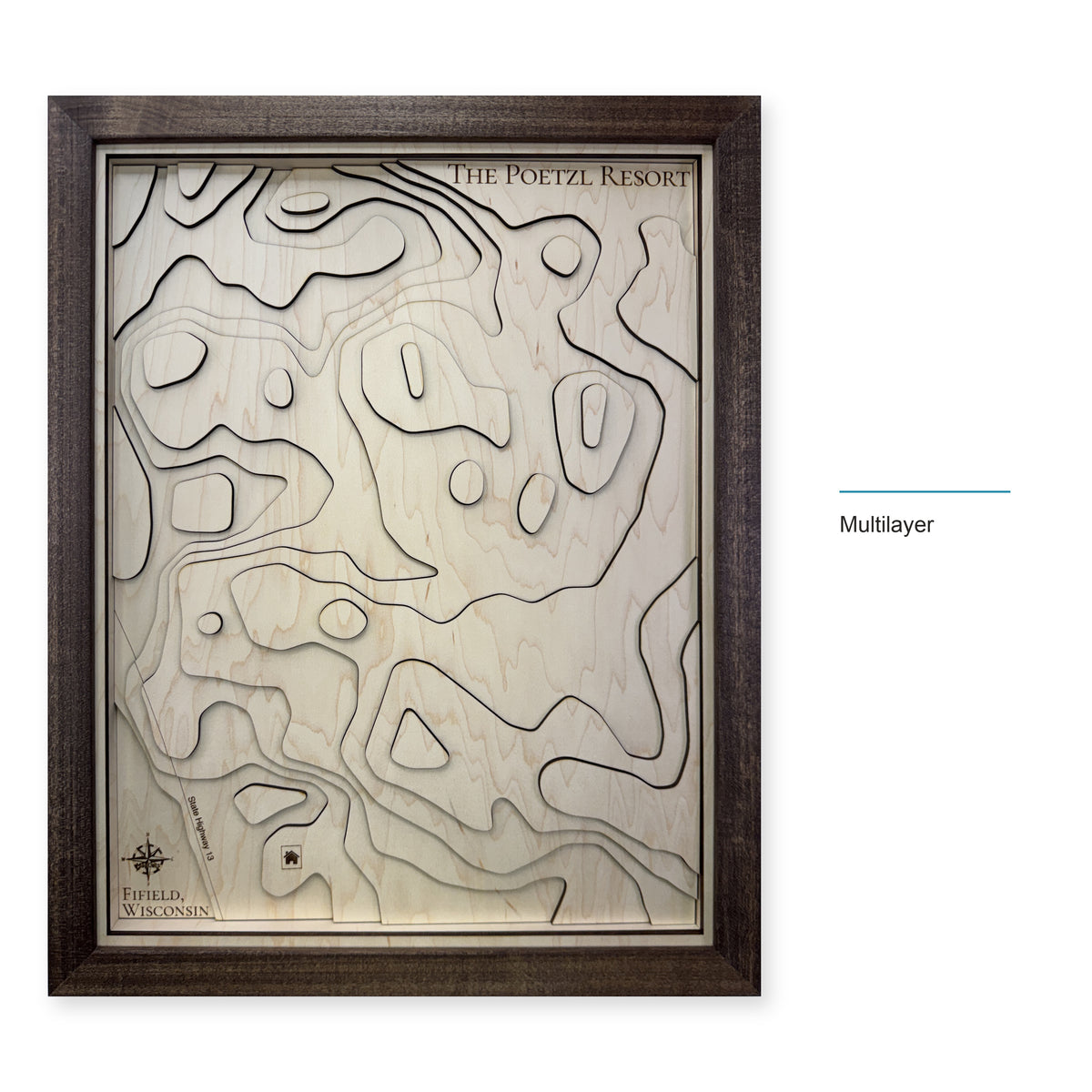 Poetzl Resort, Fifield, Wisconsin Topographic Wood Map — Multilayer — style-labeled photo