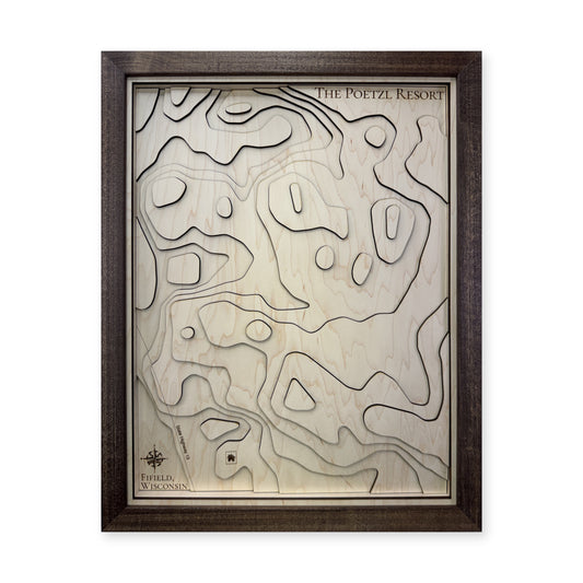 Poetzl Resort, Fifield, Wisconsin Topographic Wood Map — Multilayer — plain-background photo