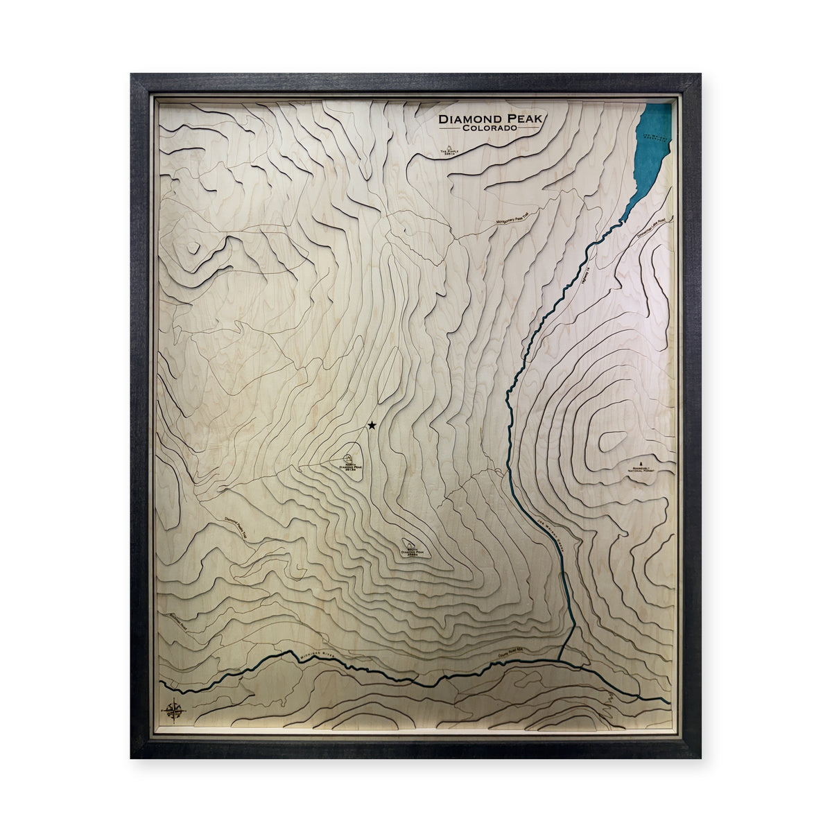 Diamond Peak, Colorado Wood Map — Multilayer — plain-background photo