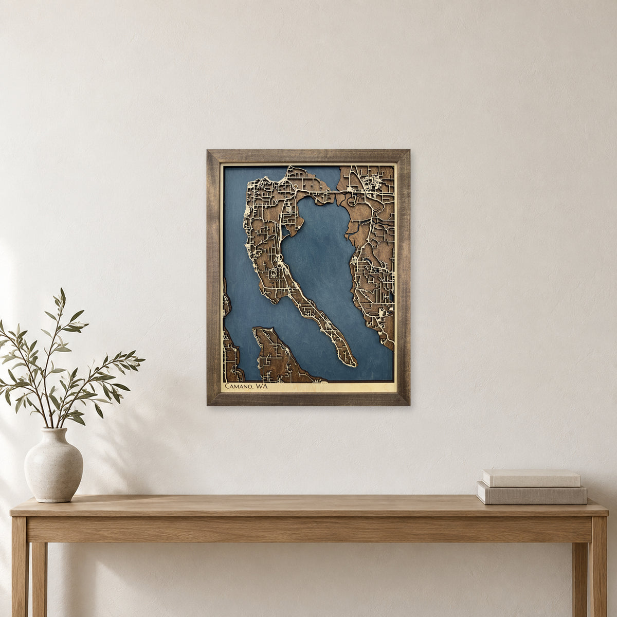 Camano Island Wood Map — Multilayer — room mockup