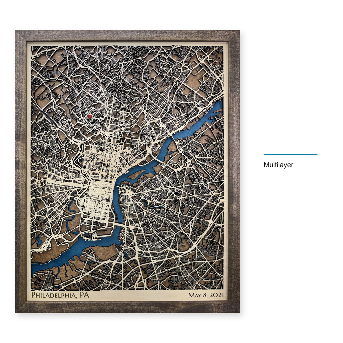 Philadelphia, PA, Wood City Map — Multilayer — style-labeled photo