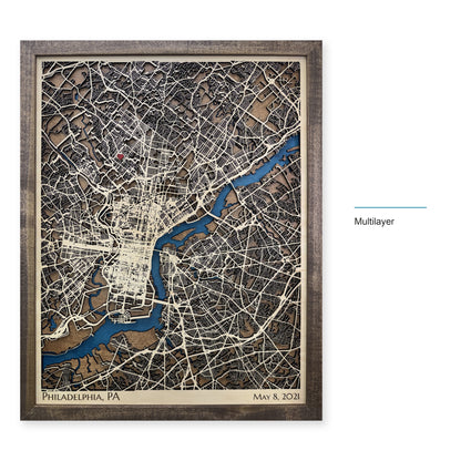 Philadelphia, PA, Wood City Map — Multilayer — style-labeled photo