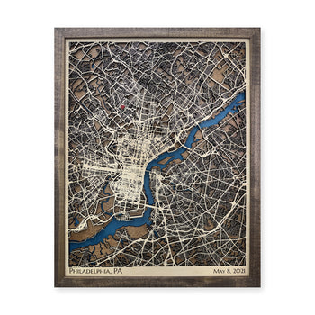 Philadelphia, PA, Wood City Map — Multilayer — plain-background photo