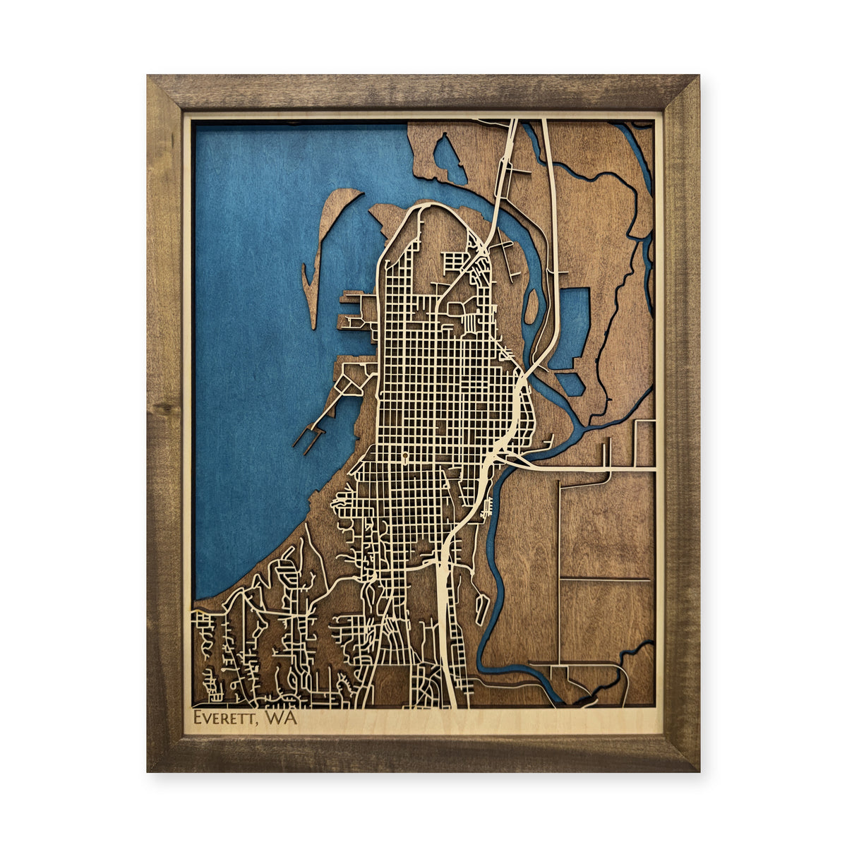 Everett, Washington Wood Map — Multilayer — plain-background photo