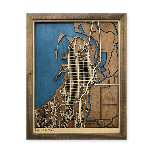Everett, Washington Wood Map — Multilayer — plain-background photo