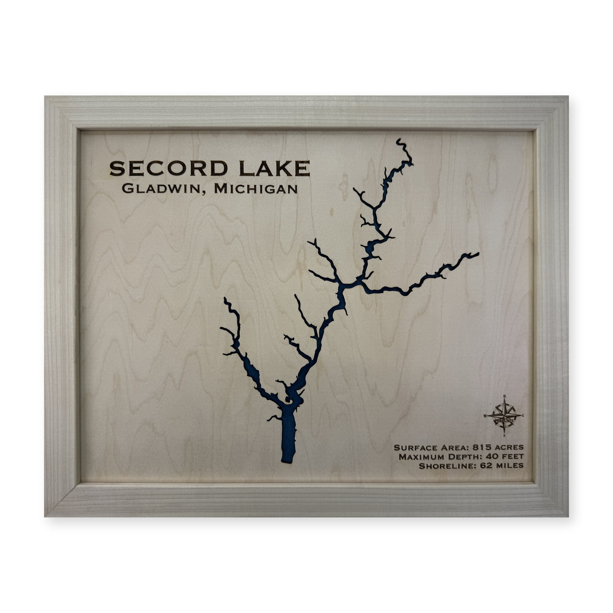 Secord Lake, Michigan Wood Map — Single layer — plain-background photo