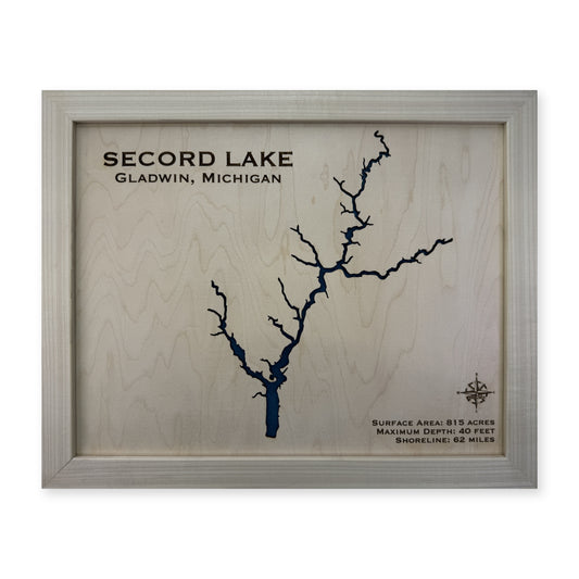 Secord Lake, Michigan Wood Map — Single layer — plain-background photo