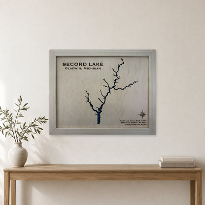 Secord Lake, Michigan Wood Map — Single layer — room mockup