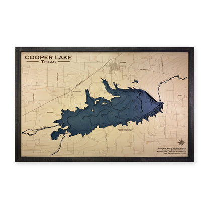 Cooper Lake, Texas Wood Map — Multilayer — plain-background photo