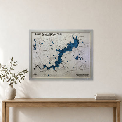 Lake Wallenpaupack Wood Map — Multilayer — room mockup