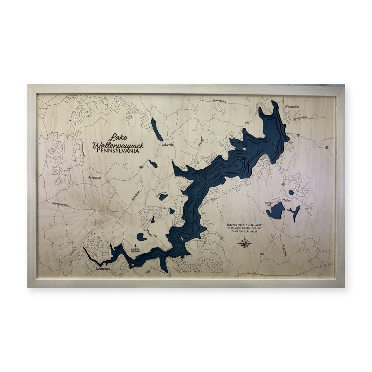 Lake Wallenpaupack Wood Map — Multilayer — plain-background photo