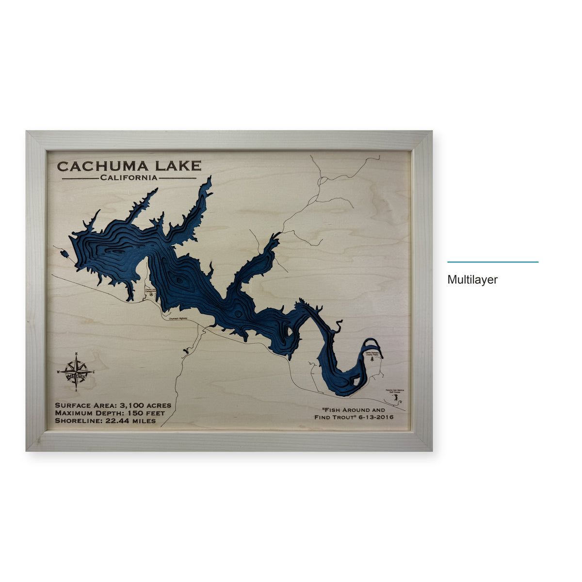 Cachuma Lake, California Wood Map — Multilayer — style-labeled photo