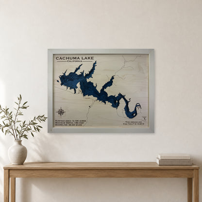 Cachuma Lake, California Wood Map — Multilayer — room mockup