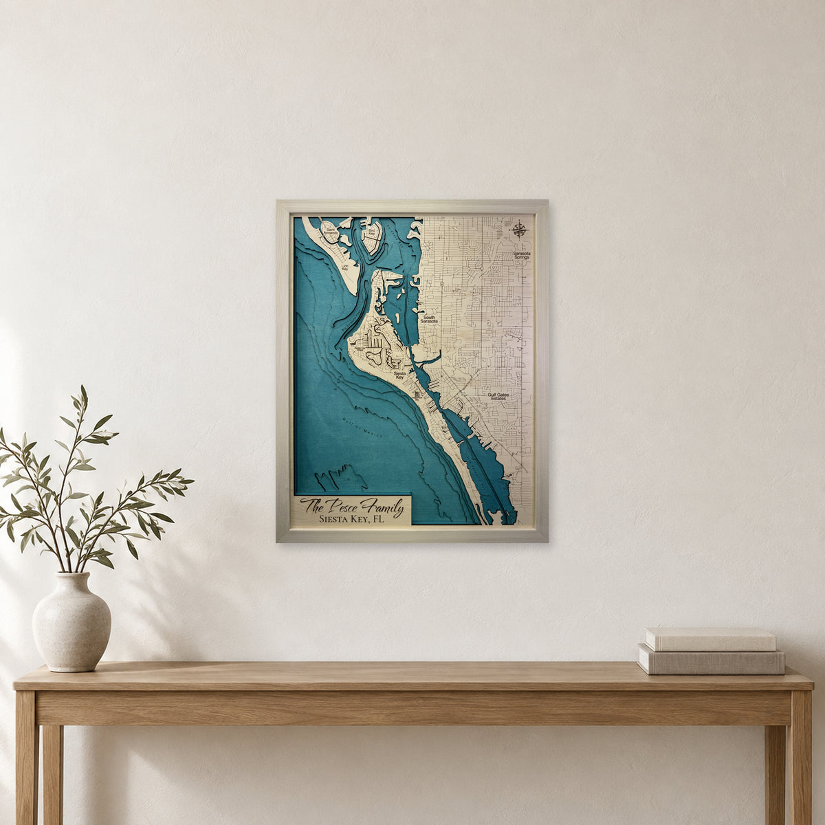 Siesta Key, Florida Wood Map — Multilayer — room mockup