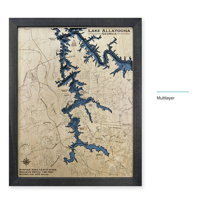 Lake Allatoona, Georgia Wood Map — Multilayer — style-labeled photo