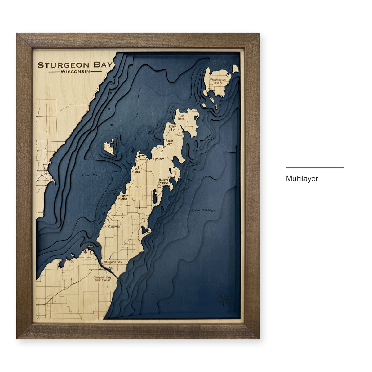 Sturgeon Bay, Wisconsin Wood Map — Multilayer — style-labeled photo