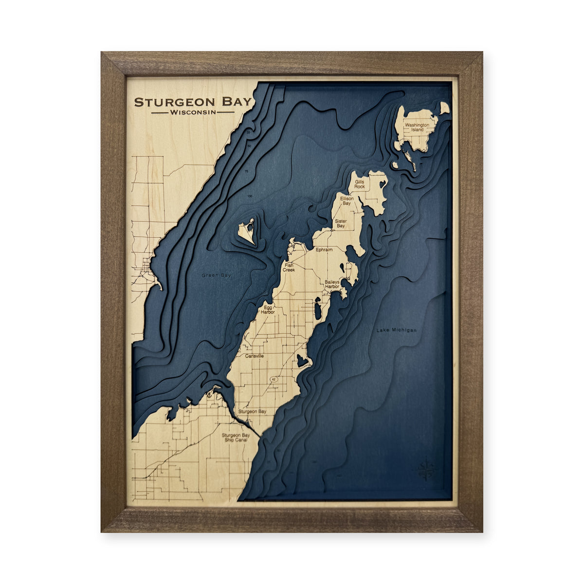 Sturgeon Bay, Wisconsin Wood Map — Multilayer — plain-background photo