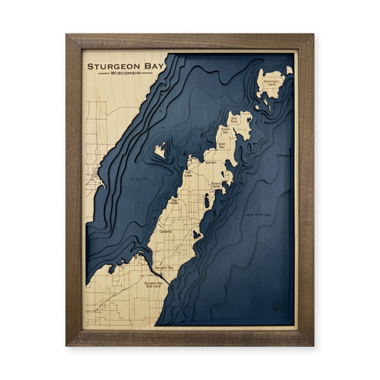 Sturgeon Bay, Wisconsin Wood Map — Multilayer — plain-background photo