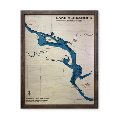 Lake Alexander, Wisconsin Wood Map — Multilayer — plain-background photo