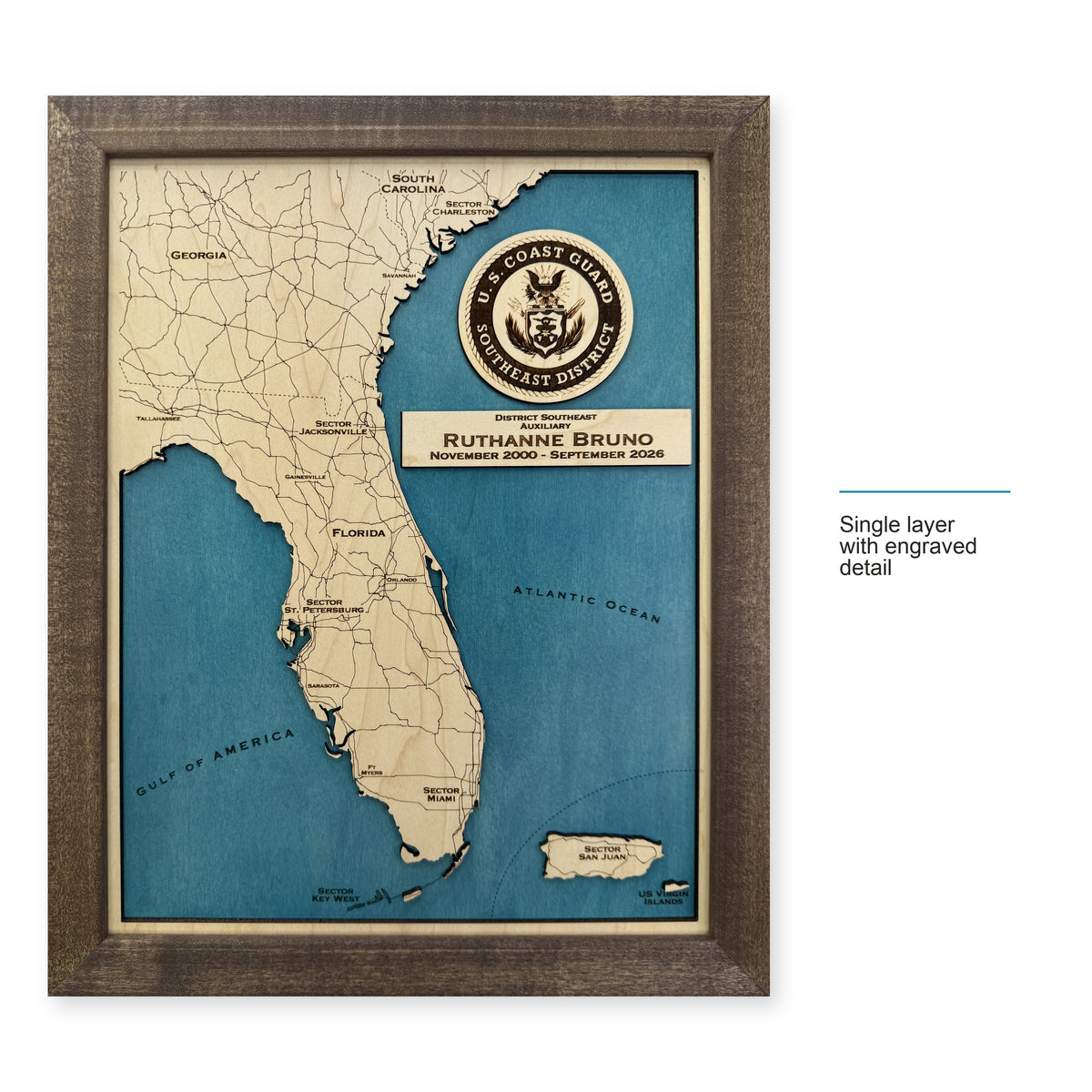 Florida State Coastline Map — Single layer with engraved detail — style-labeled photo