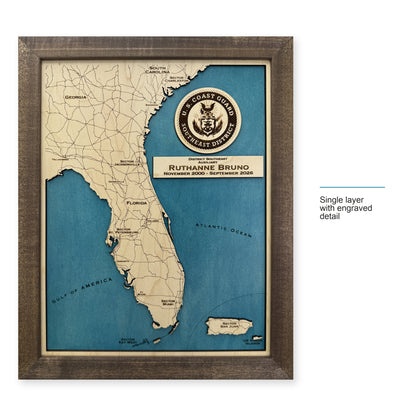Florida State Coastline Map — Single layer with engraved detail — style-labeled photo