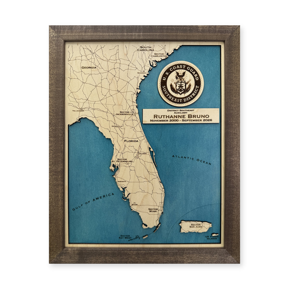 Florida State Coastline Map — Single layer with engraved detail — plain-background photo