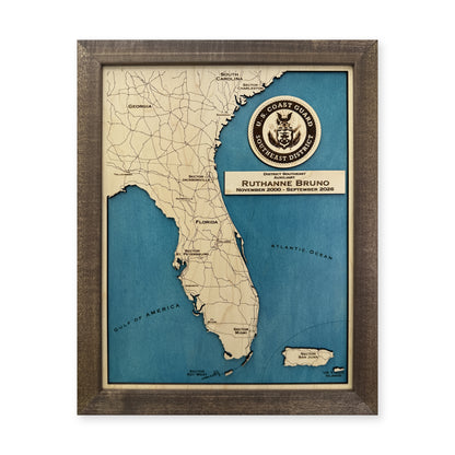 Florida State Coastline Map — Single layer with engraved detail — plain-background photo