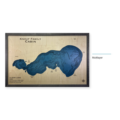 Clear Lake, Iowa Wood Map — Multilayer — style-labeled photo