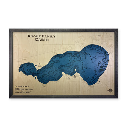 Clear Lake, Iowa Wood Map — Multilayer — plain-background photo