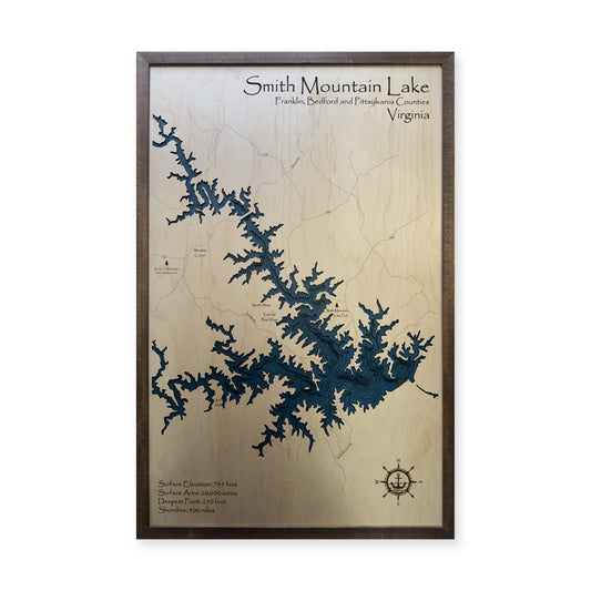 Smith Mountain Lake Wood Map — Multilayer — plain-background photo