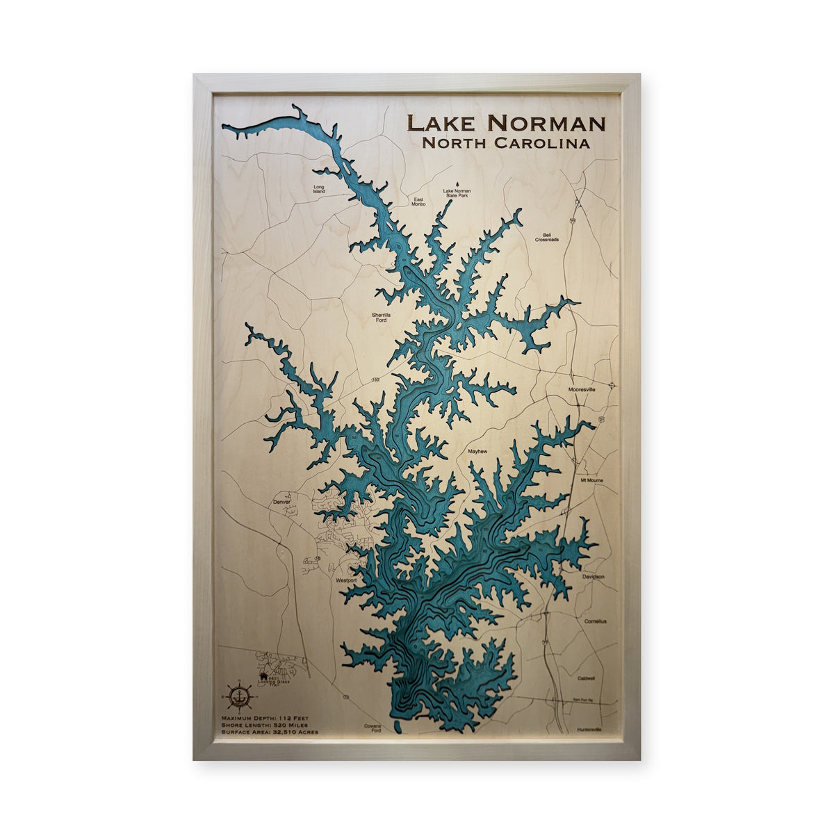 Lake Norman Wood Map — Multilayer — plain-background photo