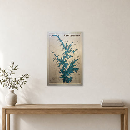 Lake Norman Wood Map — Multilayer — room mockup