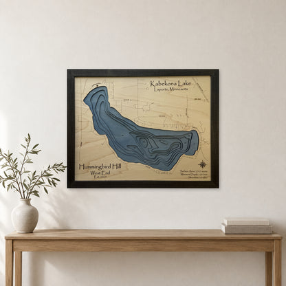 Kabekona Lake, Minnesota Wood Map — Multilayer — room mockup