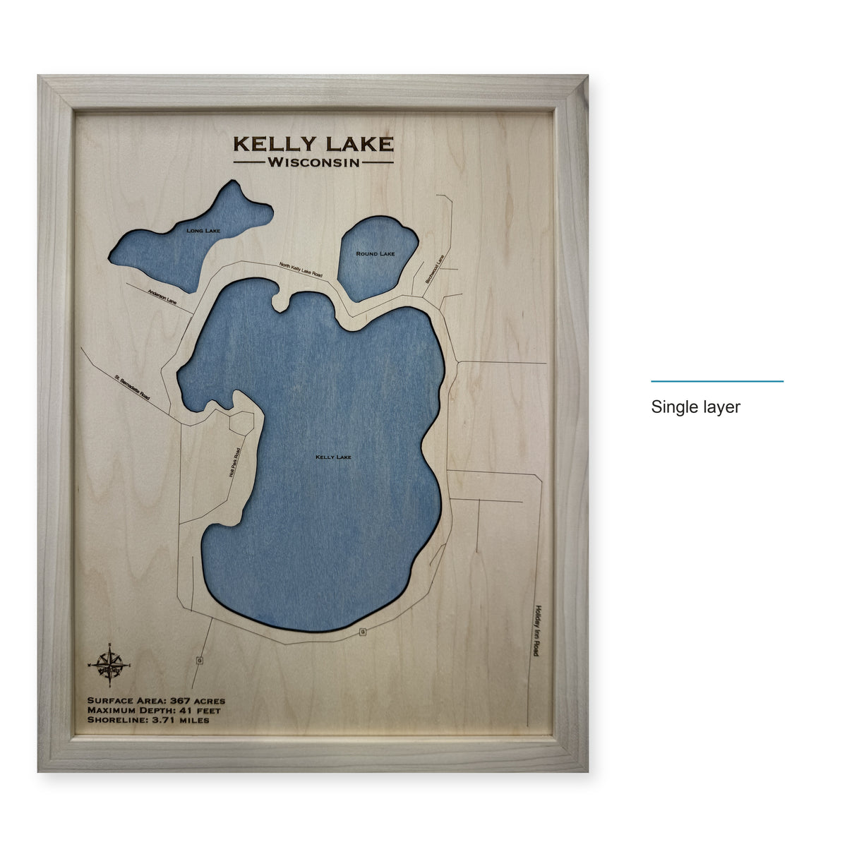 Kelly Lake, Wisconsin Wood Map — Single layer — style-labeled photo