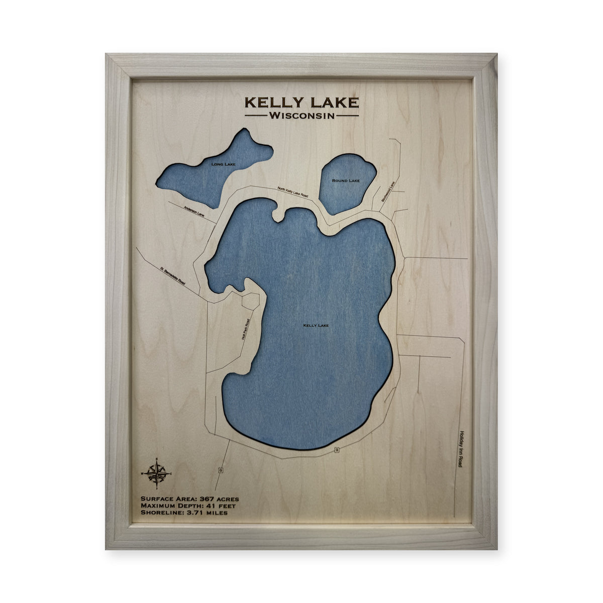 Kelly Lake, Wisconsin Wood Map — Single layer — plain-background photo
