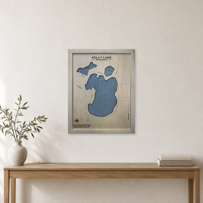 Kelly Lake, Wisconsin Wood Map — Single layer — room mockup