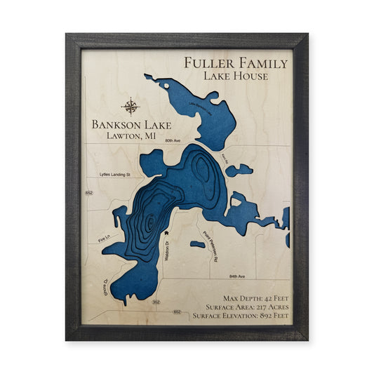 Bankson Lake, Michigan Wood Map — Multilayer — plain-background photo
