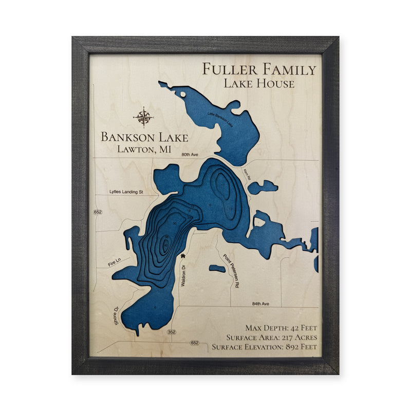 Bankson Lake, Michigan Wood Map — Multilayer — plain-background photo